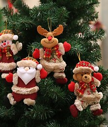 preiswerte -4 stücke weihnachten baum zubehör weihnachten puppe tanzen alten mann schneemann deer bär stoff puppe kleine anhänger geschenk