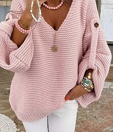 economico -Per donna Felpa Elegante Di tendenza Giornaliero Tinta unica A V Lavorato a maglia Testurizzato Manica lunga Top regolari Maglia Ufficio Rosa Rosso Autunno Inverno