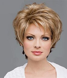 abordables -perruques courtes blondes à couches pour femmes blanches perruque coupe lutin blonde avec frange perruque synthétique d'aspect naturel pour fête quotidienne