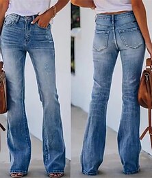 economico -Per donna Normale Jeans Fondo a campana Streetwear Moda Lunghezza intera Vita normale Tinta unica La moda comodo Traspirabilità All'aperto Media elasticità Ufficio Strada Informale Blu Primavera