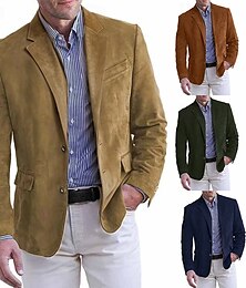 billiga -Herr Kavaj i fusk mocka Jacka i fuskmocka Affärskläder Företagsfest Mode Ledigt Höst vinter Imitationsmocka Slät Knapp Ficka Bekväm Enkelknäppt Blazer Mörk marin Brun Grön Khaki grön