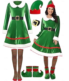 abordables -Elfo Accesorios Disfraz de lujo Disfraz de Navidad Mujer Chica Navidad Año Nuevo Nochebuena traje de cosplay Adultos Niños Fiesta Navidad Vestido Cinturón Calcetines Zapatos Sombrero