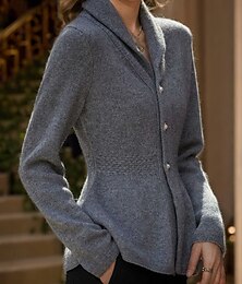 billige -Dame Genser Kofte Genser jakke Årgang Daglig Myk Ren farge V-hals Drapering Knapper Strikket Langermet Vanlige topper Strikke Daglig Svart Beige Vår Høst