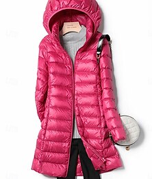 economico -Per donna Piumino Tenere al caldo Traspirante Cerniera Tasche Informale Liscio Da mare Strada Da tutti i giorni Per uscire Cerniera Lungo Felpa Standard Manica lunga Capispalla Vino Rosso Fucsia