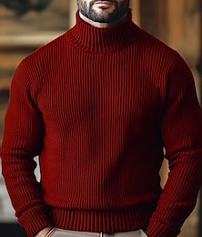 preiswerte -Herren Weihnachtspullover Rollkragenpulli Pullover Zur Seite fahren Gerippt Stricken Strick Glatt Rollkragen warm halten Brautkleider schlicht Outdoor Freizeitskleidung Bekleidung Herbst Winter Wein