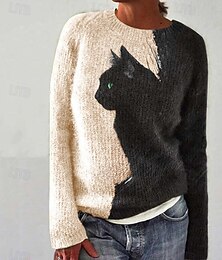 economico -Per donna Felpa Quotidiano Grafico Girocollo Stampato Manica Lunga Top Regolari Maglia Formale Weekend Bianco / Nero Autunno Inverno