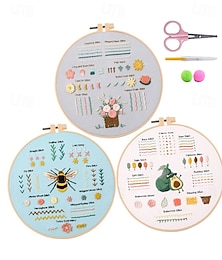abordables -Kit de broderie 3 ensembles pour adultes débutants apprenez 33 points différents kits de bricolage comprenant un cerceau à motifs de fleurs estampées fils de couleur outils faciles à suivre
