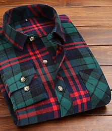 billiga -Herr Skjorta Flanellskjorta Övertröja Rutig Jul Utomhus Vit Rubinrött Mörk marin Grön Långärmad Vinter Vår & Höst Kläder
