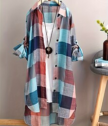 economico -Per donna Plus Size Tunica Shacket A quadri Giornaliero Manica lunga Colletto Informale Per eventi Bottoni Nero Rosa Blu Per tutte le stagioni