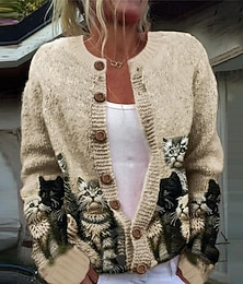 economico -Cardigan da donna maglione lavorato a maglia a coste con bottoni davanti girocollo maniche lunghe leggero femminile quotidiano grafico girocollo stampa top regolari maglia fine settimana rosa khaki