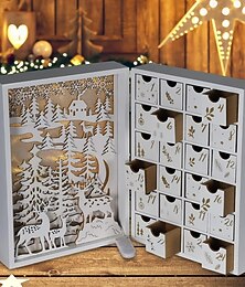 abordables -Calendario de adviento de madera para Navidad, libro plegable con 24 cajones de almacenamiento, calendario de adviento de madera con luz LED, decoración con casa de árbol de Navidad, calendario de cuenta regresiva de Navidad reutilizable, bricolaje para a