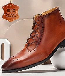 baratos -Botas masculinas marrons com cadarço e detalhes brogue - botas sociais de couro bovino premium para uso formal e profissional