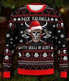 abordables -pull de noël moche pulls drôles pour hommes crâne lettre flocon de neige imprimé gothique pull en tricot pull tricots pull du réveillon du nouvel an en plein air quotidien vacances manches longues