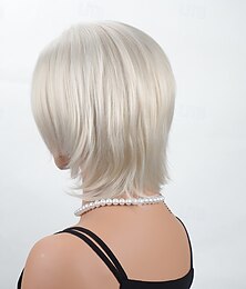 preiswerte -Kurze blonde Perücken für Frauen, Bob-Perücke, natürliche glatte Perücke, Seitenscheitel, für den Alltag, Partys, Cosplay
