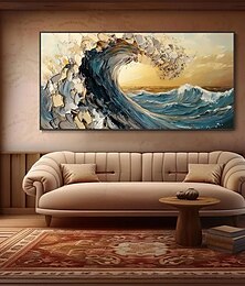 abordables -Mintura fait à la main vagues de la mer peintures à l'huile sur toile art mural décoration moderne image abstraite pour la décoration intérieure peinture roulée sans cadre non étirée