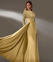 preiswerte -Etuikleid Abendkleid Elegantes Kleid Formelles Bodenlang Langarm Juwelkragen Tasche Seide mit Pailletten