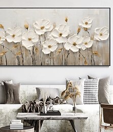 preiswerte -Ölgemälde handgemaltes 3D-Blumengemälde, handgefertigtes Palettenmesser, Blumen, Ölgemälde, Wandkunst, großes 3D-weißes Strukturgemälde, moderne dekorative Gemälde, Impressionismus, abstraktes weißes