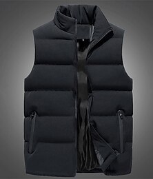 billiga -Herr Pufferväst Gilet Quiltad väst Semester Dagligen Datum Mode Ledigt Höst vinter Ficka Polyester Håller värmen Bekväm Ensfärgat Dragkedja Hög krage Normal Svart Vin Rubinrött Blå Väst