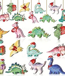 economico -Set di 24 ornamenti natalizi a forma di dinosauro, decorazioni multifunzionali in legno per appendere l'albero di Natale per il Ringraziamento, Halloween e decorazioni per le feste in generale, stili