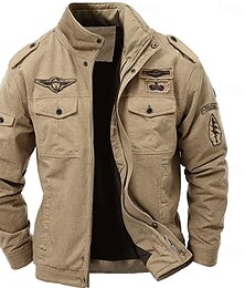 billiga -herrbroderad militärjacka cargojacka med axelband långärmad stående krage flerfickor kappa trucker jacka taktiska ytterkläder