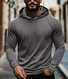 halpa -Miesten T-paita Pitkähihainen Hupullinen Kesä Tavallinen Muoti Suunnittelija Perus Hupullinen Loma Katu Bile Tumman harmaa Musta Valkoinen Top T-paita miehille