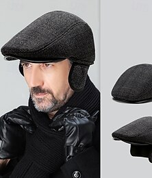 abordables -Hombre Gorra Plana Sombrero Ascot Sombrero de vendedor de periódicos Negro Marrón Tejido de lana Moda Casual Calle Diario Ajedrez Ajustable Filtro Solar Transpirable