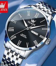 abordables -Reloj OLEVS 3633 Nuevo para Hombres Fashion Simple Escala de Números Romanos Reloj de Cuarzo de Acero Inoxidable Fecha Automática Reloj de Negocios