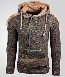 preiswerte -Herren Pullover Strickpullover Gerippt Stricken Standard Halfzip Troyer Strick Farbblock Mit Kapuze Modisch Basic Freizeitskleidung Verabredung Bekleidung Herbst Winter Schwarz Gelb S M L