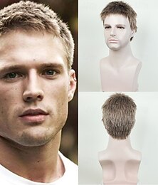 abordables -Perruque Synthétique Droit Coupe Asymétrique Perruque Court Rouge vin Noir Blond Cheveux Synthétiques Homme Design à la mode Doux Naturel Noir Blond Vin