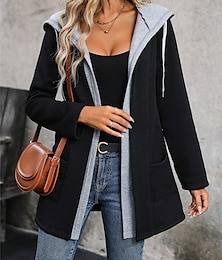 preiswerte -Damen Freizeitjacke Hoodie Jacke Outdoor Strasse Freizeitskleidung Herbst Winter Standard Mantel Regular Fit warm Atmungsaktiv Stilvoll Brautkleider schlicht Jacken Langarm Glatt Mit Taschen Schwarz