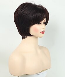 economico -parrucche corte castane per donne taglio pixie parrucche bionde con frangia parrucche corte lisce a strati parrucche bionde chiare sintetiche dall'aspetto naturale