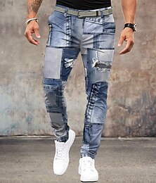 economico -Per uomo Color Block Collage Jeans pantaloni della tuta Vita normale Affari casual Formale Esterno Da giorno Cerniera Tasche Estate Primavera Autunno Stampa 3D Blu