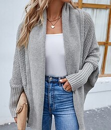 abordables -Mujer Pulóveres Cárdigan Casual Suave Color puro Estriado Frente Abierto De Punto Manga Murciélago Manga Larga Tops regulares Tejer Exterior Diario Fin de semana Negro Rosa Otoño Invierno