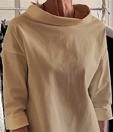 economico -Per donna Camicia Camicie ispirate al lino Blusa Tinta unica Essenziale Casual Manica 3/4 Dolcevita Top Regolari Quotidiano Vino Cammello Cachi Autunno
