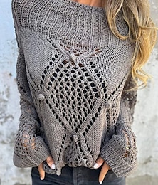 economico -Per donna Felpa Pullover Maglione Informale Morbido Colore puro Uncinetto Girocollo Lavorato a maglia Manica lunga Top regolari Maglia Esterno Giornaliero Fine settimana Bianco Verde Autunno