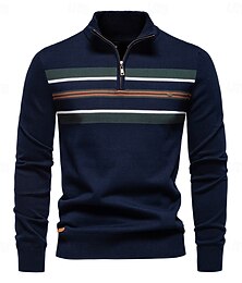 economico -Per uomo Maglia A righe Mezza zip Maglieria Elegante Regali di Natale Casa Abbigliamento Manica a Vescovo Autunno Inverno Blu marino Verde scuro S M L