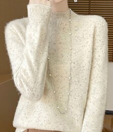 billiga -Dam Tröja Pullover tröja Ledigt Mjukt Ren färg Ribbad Rund hals Stickat Långärmad Vanliga toppar Sticka Utomhus Dagligen Helgen Rodnande Rosa Beige Höst Vinter