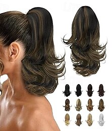 رخيصةأون -وصلة ذيل حصان طويلة مجعدة بطول 13 بوصة بمشبك على شكل ذيل حصان، وصلة شعر صناعية بمظهر طبيعي للنساء