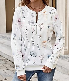 economico -felpa da donna floreale street abbigliamento quotidiano cerniera stampa casual girocollo manica lunga micro-elastico autunno inverno confortevole traspirante tessuto morbido