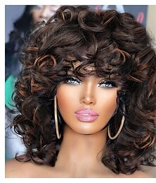 economico -parrucche ricce per donne nere parrucca riccia corta morbida con frangia afro riccioli sciolti parrucca sintetica resistente al calore per donne