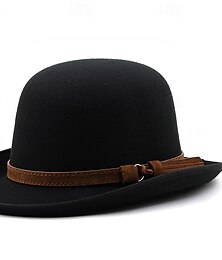 abordables -Hombre Sombrero del Derby de Kentucky Sombrero para el sol Sombrero de vaquero Sombrero Fedora Trilby Negro Rojo Tejido de lana Estilo retro Moda siglo 18 estado de texas Diario Fiesta temática Color