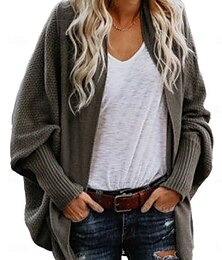 abordables -Femme Pull Chandail Gilet Cardigan Décontractées Flexible Couleur monochrome A côtes Ouvrir le devant Poche Tricoté manche longue Hauts réguliers Tricoter Extérieur du quotidien Fin de semaine bleu