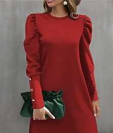 ieftine -Pentru femei Rochie casual Rochie Mini Zdrobit Buton Casual Stil Nautic Manșon Lung Negru Roșu-aprins Trifoi Culoare