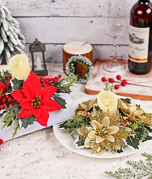 preiswerte -Mini-Weihnachtskranz mit Kerzenringen, festlicher Blumenkranz als Tischdekoration für die Feiertage, Stimmungsaufheller für das Weihnachtsessen