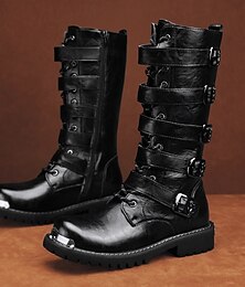economico -stivali da motociclista steampunk neri da uomo con cinturini con fibbia e suola antiscivolo robusta - ideali per la moda motociclistica o eventi gotici