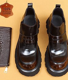 abordables -bottines marron brillant à semelle épaisse pour hommes - design à enfiler moderne pour les occasions décontractées et formelles