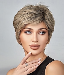 economico -Parrucche sintetiche Liscio Con frangia Parrucca Corto Ombre Blonde Capelli sintetici Per donna Biondo