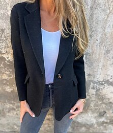 abordables -Mujer chaqueta Botón Plano Cómodo Moda Ajuste regular Ropa de calle Manga Larga Invierno Negro S