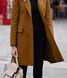 abordables -Mujer Abrigo Exterior Oficina Calle Otoño Invierno Largo Abrigo Ajuste regular Mantiene abrigado Transpirable Elegante Casual Chaquetas Manga Larga Plano Con bolsillos Negro Rojo Café
