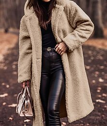economico -Per donna Giacca in pile Cappotto teddy Giacca con cappuccio Tenere al caldo Traspirante Bottoni Tasche In pile Informale Liscio Da mare Strada Da tutti i giorni Per uscire Monopetto Lungo Felpa
